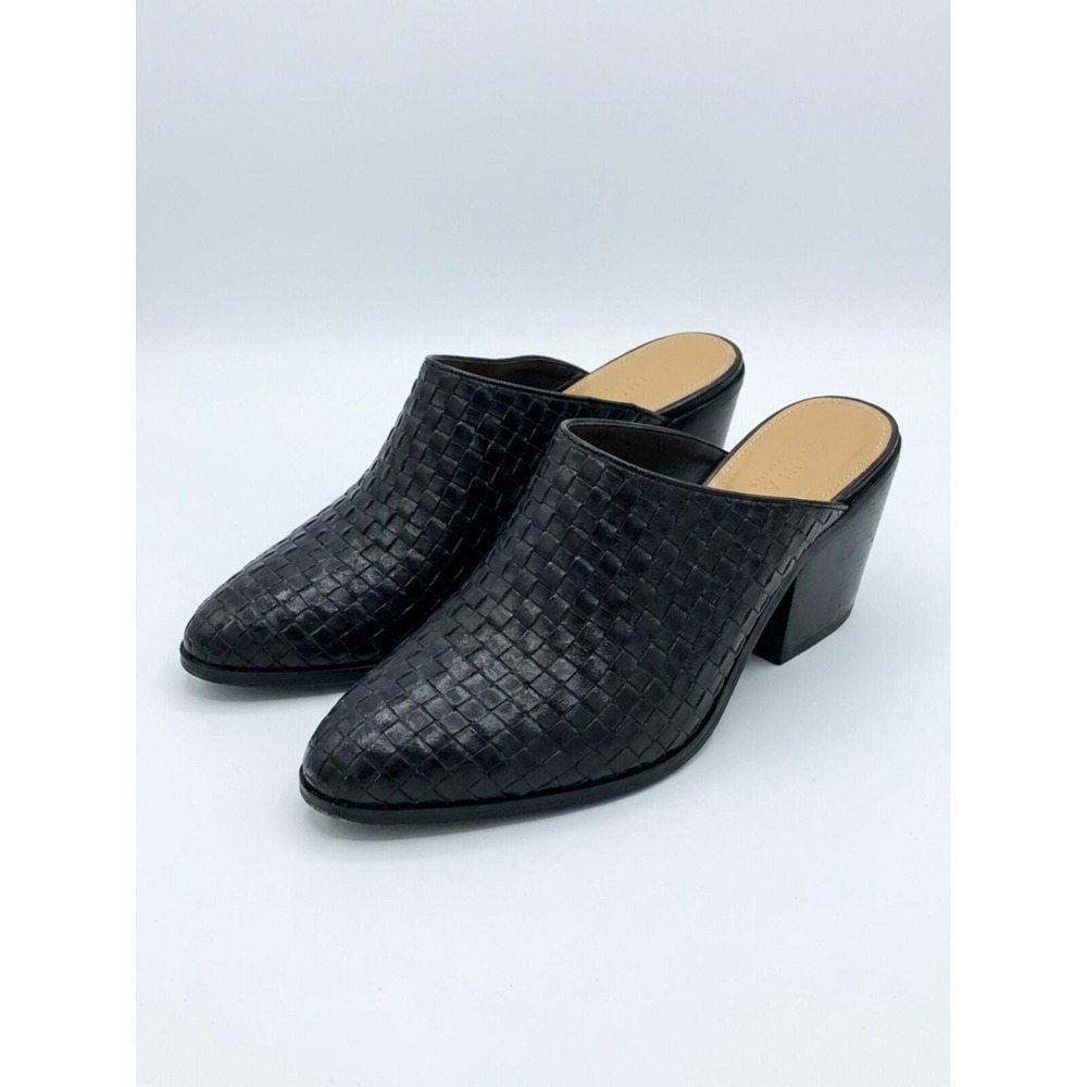 Black Woven Leather Mule Heels - Women